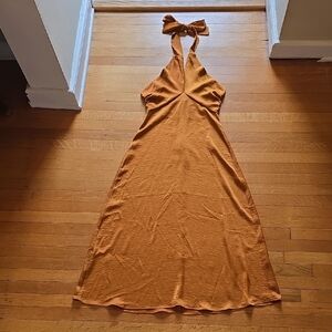 NWT, House of Harlow 1960, Halter Maxi Dress, Deep Shimmery Orange Copper, S